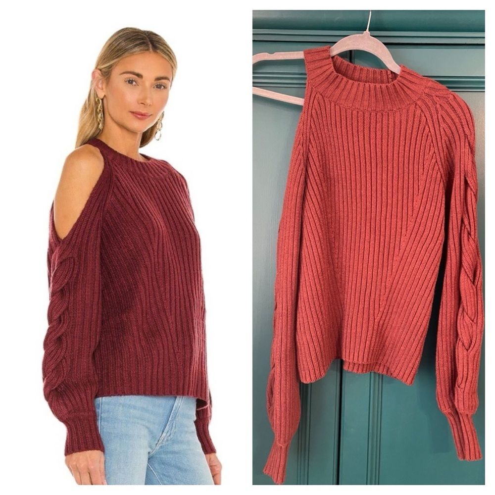 Revolve Brand 525 cold shoulder ribbed sweater rust color XS